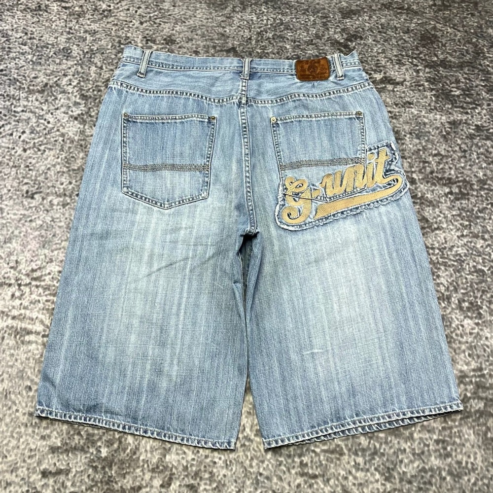 Vintage G-Unit Jorts Mens 34 Blue Embroidered Baggy Hip-Hop Y2K Denim Shorts